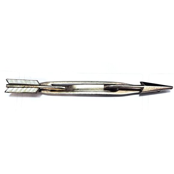 Vintage Swank Arrow Tie Clip Tie Bar Gold Plated Mother Of Pearl Feather Accents - Picture 1 of 6